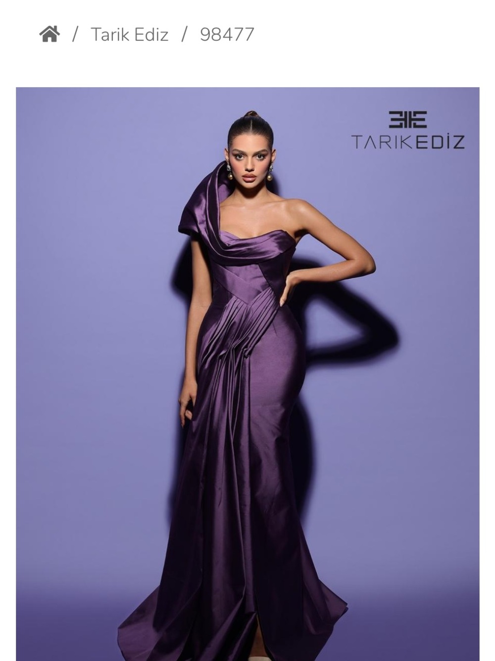 Tarik Ediz Deep Purple One-Shoulder Satin Gown